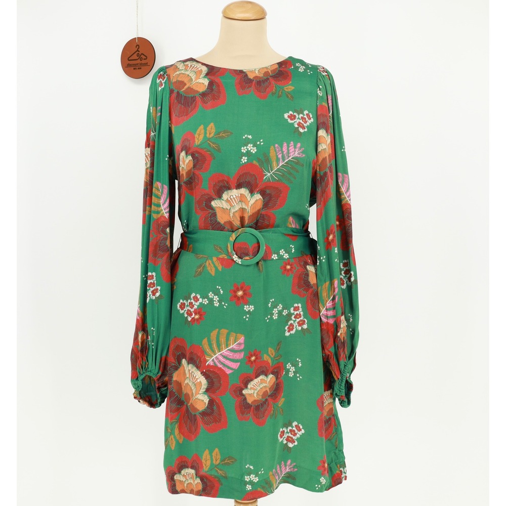 Farm Rio Marenka Mini Dress Floral Belted Size Small Puff Sleeves Dainty‎ Boho